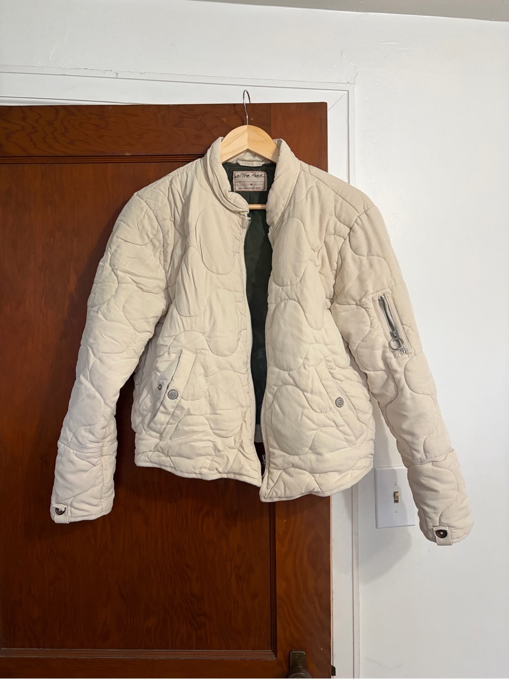 We The Free Quilted Cream Bomber Jacket
